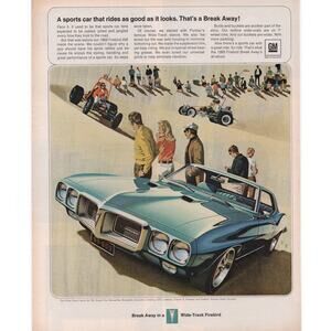 Pontiac Magazine Advertisement 1969 Vintage Classic Muscle Car Firebird GM Blue